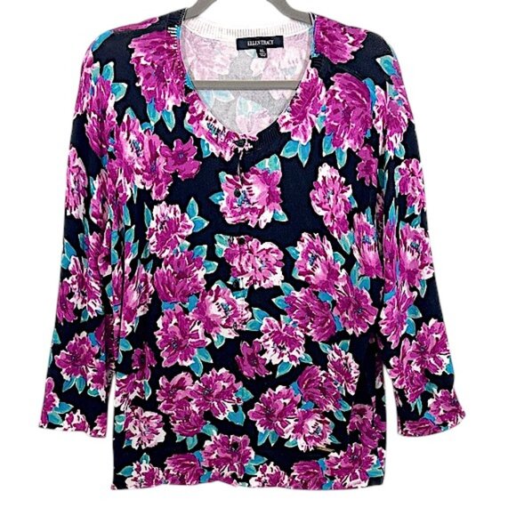 Ellen Tracy Floral Sweater Size XL Purple and Black - Picture 1 of 12